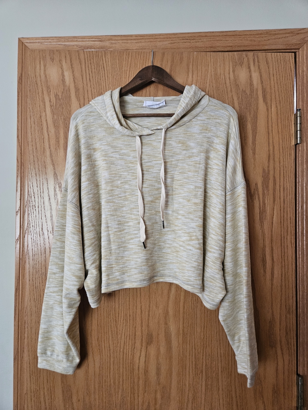 Double Zero Cropped Hooded Sweatshirt - Light Cream Heather